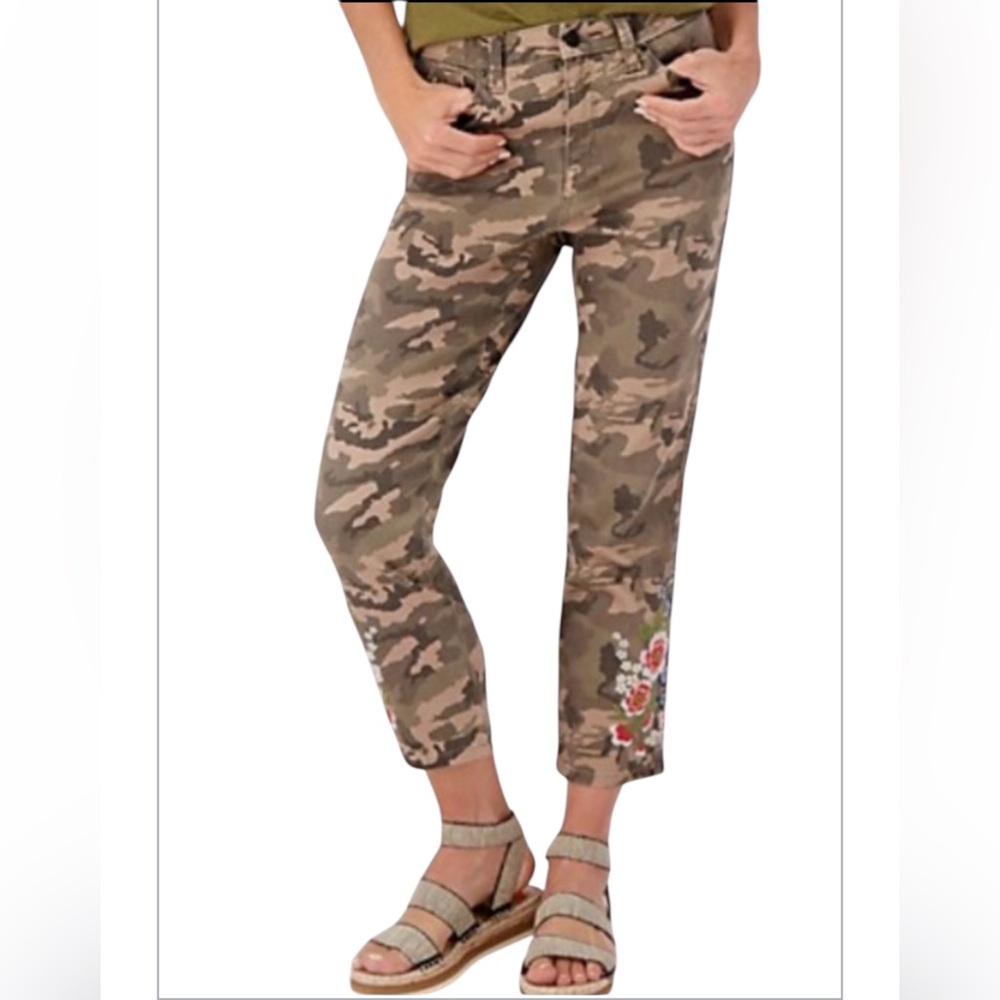 Laurie Felt Women’s Camouflage Cropped Skinny Jeans Floral Embroidery Sz XSP